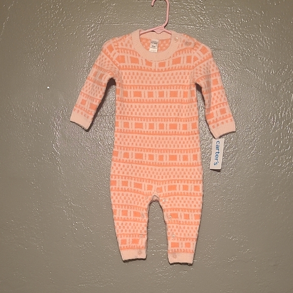 Carter's Peach Geometric Kids One Piece 9 Months NWT Button Closure - Picture 1 of 7